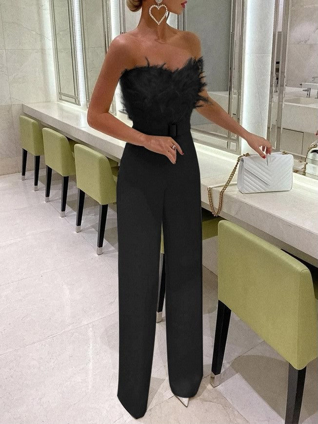 Feather Strapless Jumpsuit - Sexy and Fashionable
